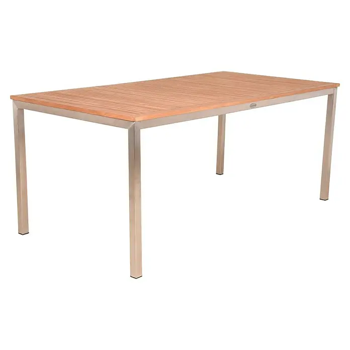 Garden Pleasure Gartentisch Denver - L x B x H: 180 x 90 x 75 cm, Teak, Natur/Silber - Der Gartentisch mit Holzplatte und silbernem Rahmen ist ein schickes Möbelstück für den Außenbereich. Er lädt zum Verweilen ein.