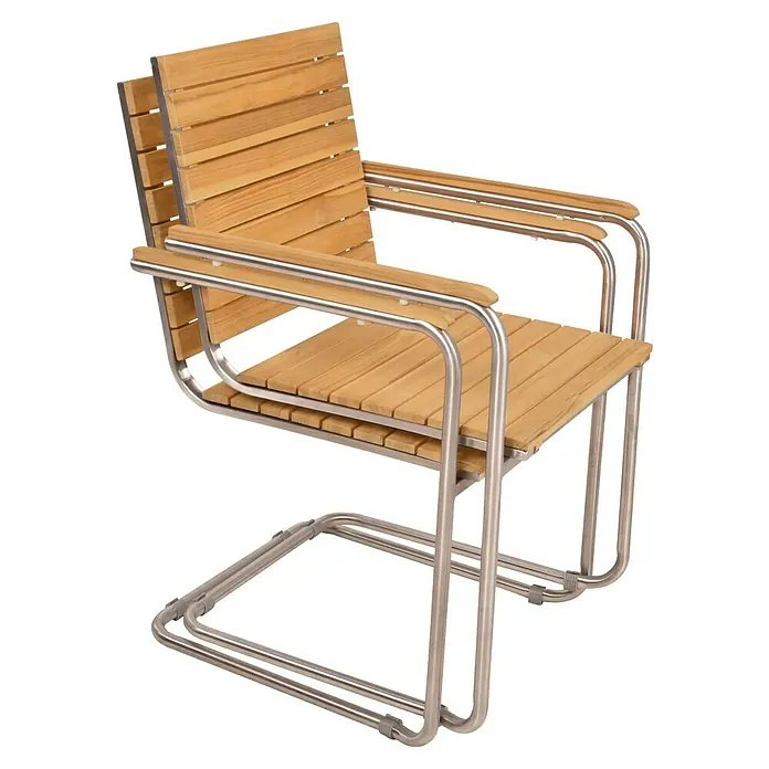 Garden Pleasure Gartensessel Freischwinger Denver - 2 Stk., Teakholz, Stapelbar, Natur, B x T x H: 55 x 60 x 86 cm - Dieser moderne Sessel aus Holzlatten und Metallgestell bietet stilvollen Komfort für den Außenbereich. Die klaren Linien und die Materialkombination machen ihn zu einem Hingucker.