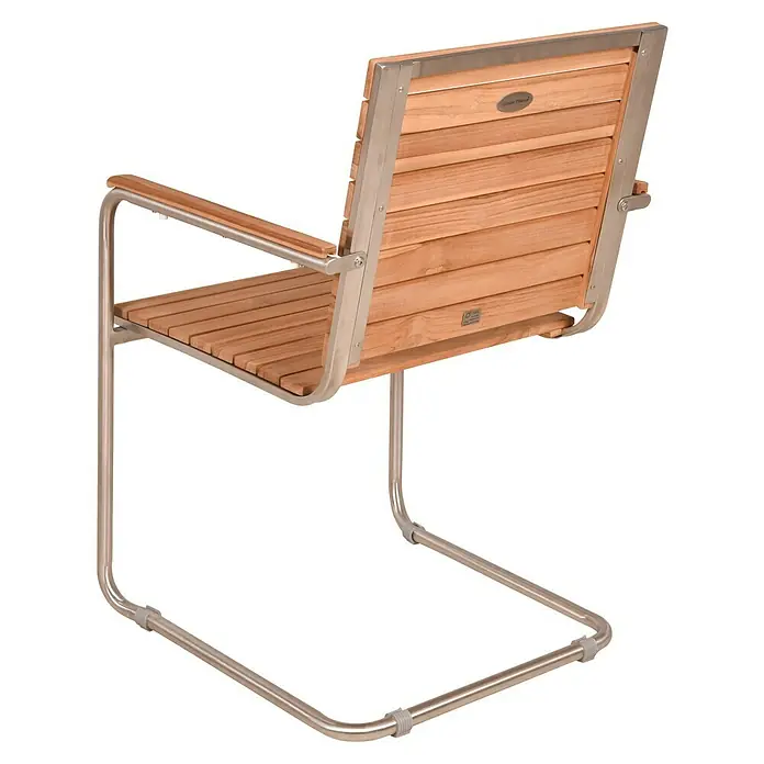 Garden Pleasure Gartensessel Freischwinger Denver - 2 Stk., Teakholz, Stapelbar, Natur, B x T x H: 55 x 60 x 86 cm - Eine stilvolle Armlehne aus Holzlatten und Metallgestell bietet Komfort und ein modernes Design für den Außenbereich.