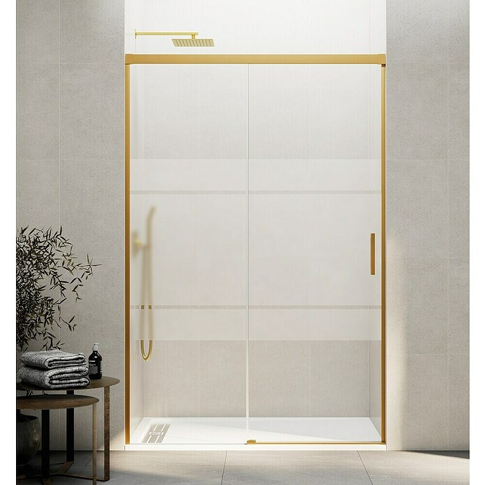 GME Mampara de ducha frontal Basic (170 x 196 cm, Vidrio serigrafiado, Oro) | BAUHAUS