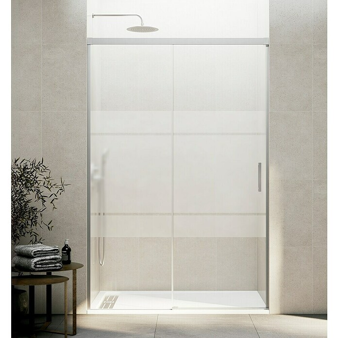 GME Mampara de ducha frontal Basic (160 x 196 cm, Vidrio serigrafiado, Nickel) | BAUHAUS