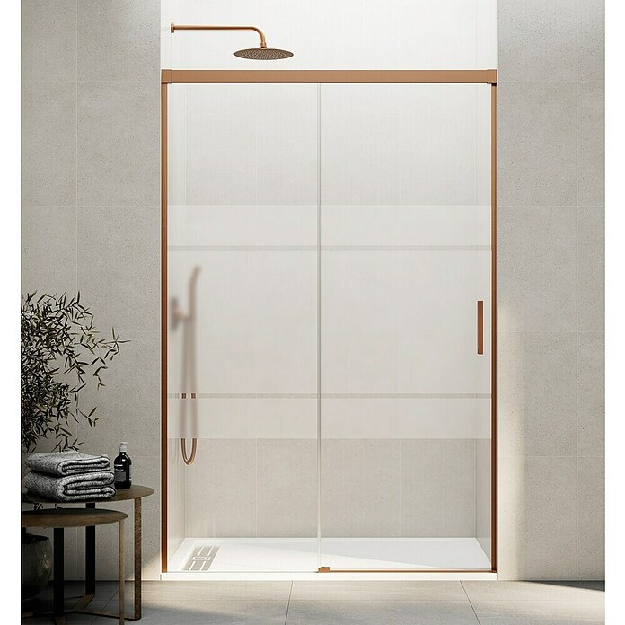 GME Mampara de ducha frontal Basic (190 x 196 cm, Vidrio serigrafiado, Cobre) | BAUHAUS