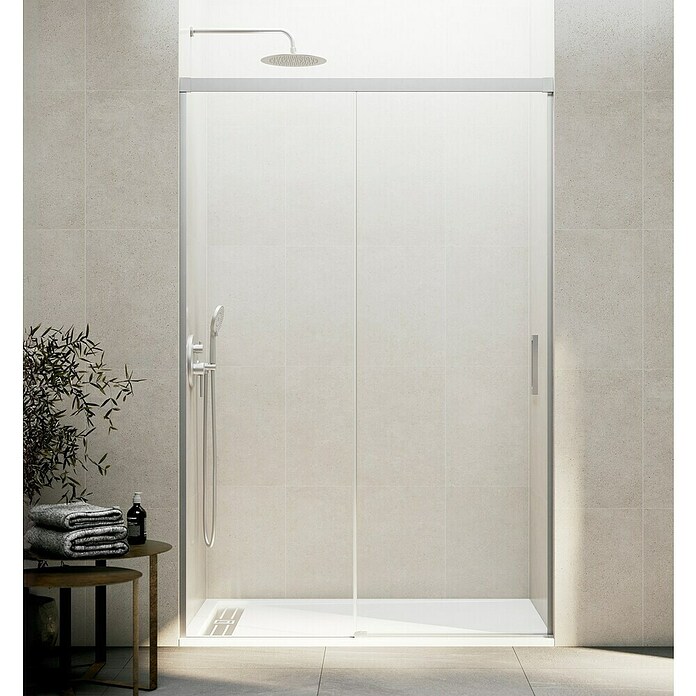 GME Mampara de ducha frontal Basic (An x Al: 130 x 196 cm, Longitud regulable: 125 cm - 130 cm, Vidrio transparente, Espesor: 6 mm, Nickel) | BAUHAUS