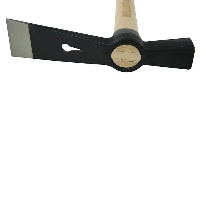 Bellota Martillo de albañil 21,8 cm - Largo: 43 mm, 650 g, Acero - Primer plano de un martillo de carpintero con cabeza negra y mango de madera, ideal para trabajos de madera.