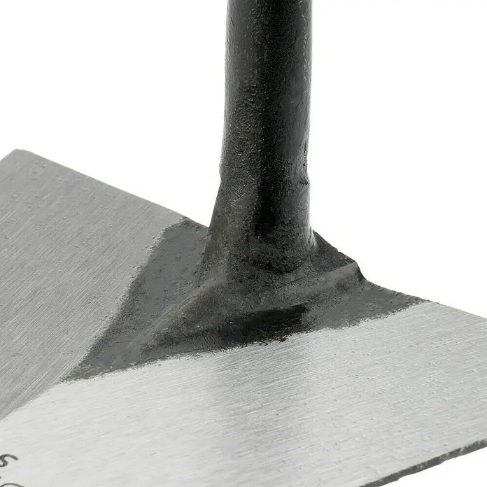 Bellota Paleta de albañil catalana - 11,5 x 15 cm - Primer plano de una llana con mango negro y hoja de metal, ideal para proyectos de construcción y bricolaje.
