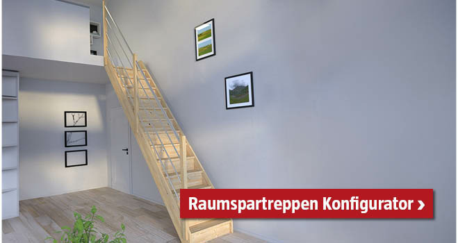 Raumspartreppe aus Holz vom Wohnzimmer in den ersten Stock