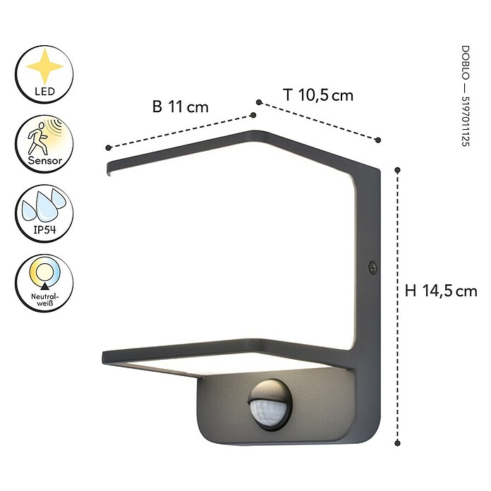 Lutec Doblo LED vanjska svjetiljka sa senzorom pokreta  (14 W, D x Š x V: 10,3 x 11 x 146 cm, Antracit) | BAUHAUS