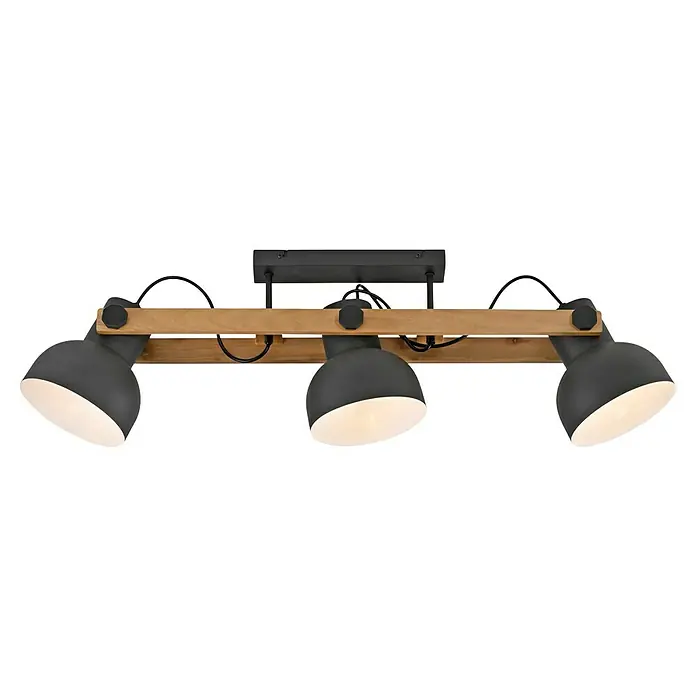 Just Light Regleta CUP 2.0 - 60 W, L x An x Al: 26 x 16,6 x 96 cm, Negro, E27 - Lámpara de techo con tres focos y detalles de madera, que proporciona una iluminación cálida y elegante en la habitación. Diseño moderno.