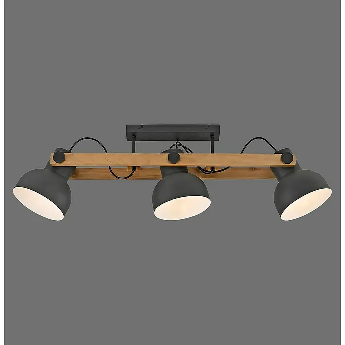 Just Light Regleta CUP 2.0 - 60 W, L x An x Al: 26 x 16,6 x 96 cm, Negro, E27 - La lámpara de techo con tres focos garantiza una iluminación óptima y un ambiente moderno. Con elementos de madera y metal.