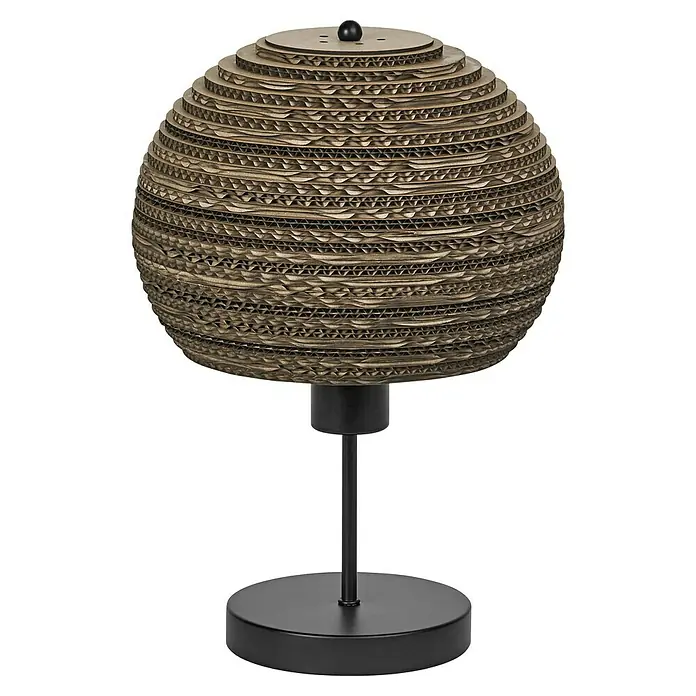 Ledvance Lámpara de sobremesa redonda Cardboard - 40 W, Ø x Al: 26 x 38,5 cm, Marrón, Marrón, E27 - Lámpara de mesa única con una pantalla hecha de cartón reciclado y una elegante base negra.