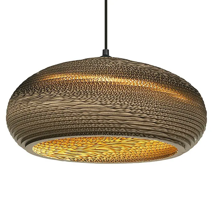 Ledvance Lámpara colgante redonda Cardboard - 40 W, Ø x Al: 40 x 125 cm, Marrón, E27 - Lámpara colgante hecha de cartón corrugado marrón que emite un cálido resplandor dorado, ideal para iluminación ambiental.