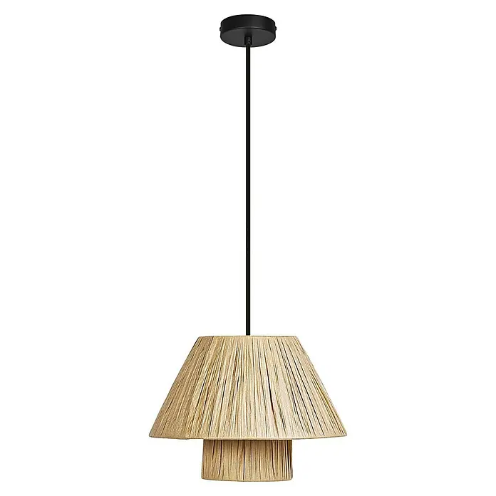 Ledvance Lámpara colgante redonda Hut - 6 W, Ø x Al: 28 x 120 cm, Beige, E27 - Lámpara colgante color paja con pantalla y suspensión oscura. Lámpara colgante para salón o comedor.