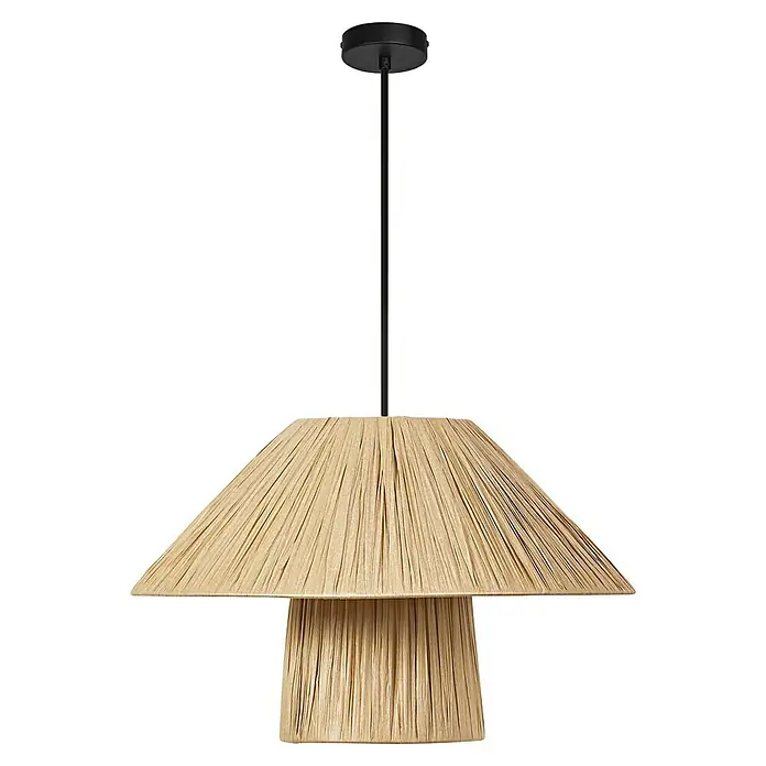 Ledvance Lámpara colgante redonda Hut - 6 W, Ø x Al: 40 x 120 cm, Beige, E27 - Una llamativa lámpara colgante que presenta una pantalla de dos niveles hecha de rafia natural, creando un ambiente cálido y acogedor.