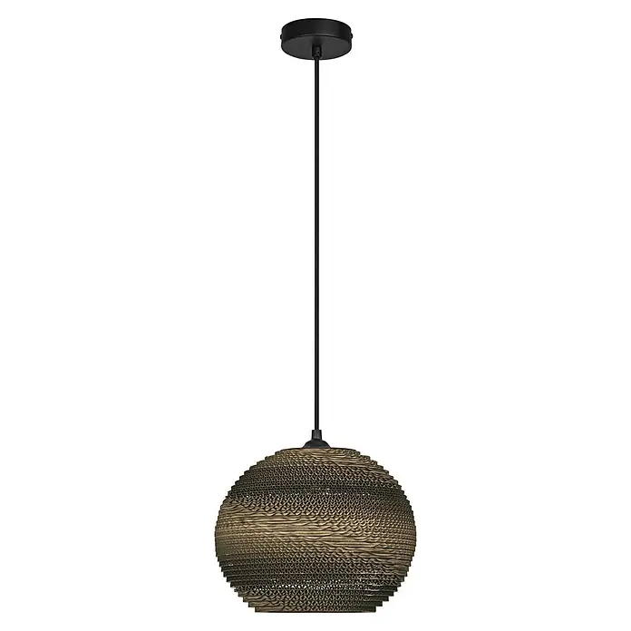 Ledvance Lámpara colgante redonda Cardboard - 40 W, Ø x Al: 26 x 127 cm, Marrón, E27 - Una lámpara colgante con pantalla esférica texturizada y una suspensión negra elegante, proporcionando una iluminación con estilo.