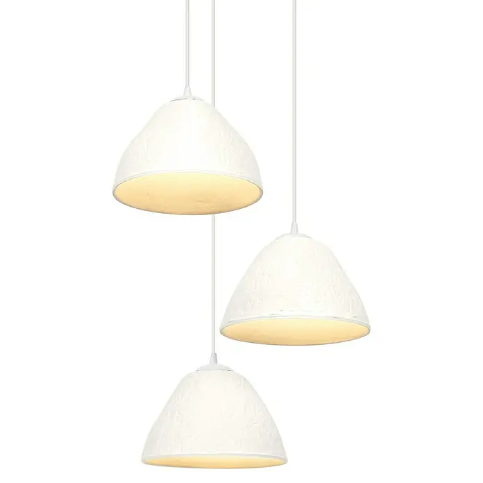 Ledvance Lámpara colgante redonda Camel Bell - 40 W, Ø x Al: 43,7 x 160,5 cm, Blanco, E14 - Tres elegantes lámparas colgantes blancas con textura única y luz suave crean un ambiente elegante en la habitación.