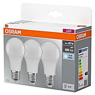 Osram Pack bombillas LED (E27, 60 W, 806 lm, Blanco frío, 3 ud.)