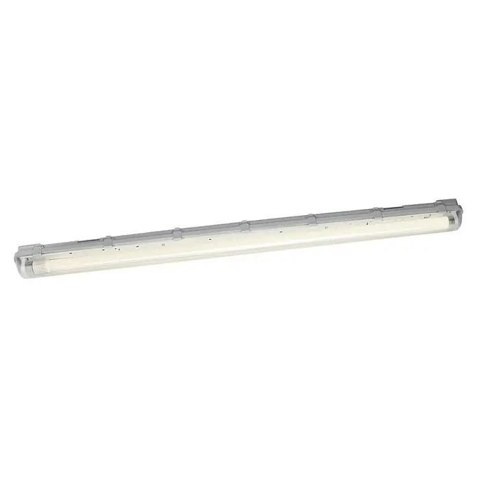 Osram Tira de luz LED antihumedad Essential - L x An x Al: 126,1 x 6,9 x 6,4 cm, Color de luz: Blanco frío, 15 W, IP65 - Esta toma muestra una luminaria LED gris a prueba de humedad, ideal para usar en entornos exigentes.