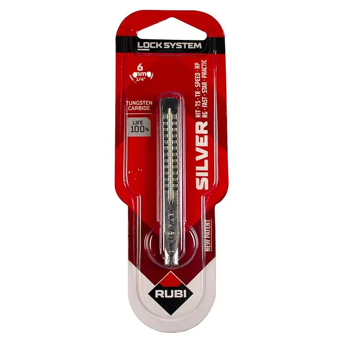 Rubi Rodel de corte de recambio - Diámetro: 6 mm - Primer plano de una cuchilla de corte de azulejos "SILVER" de RUBI, de 6 mm de diámetro, ideal para el corte preciso de azulejos y cerámica.
