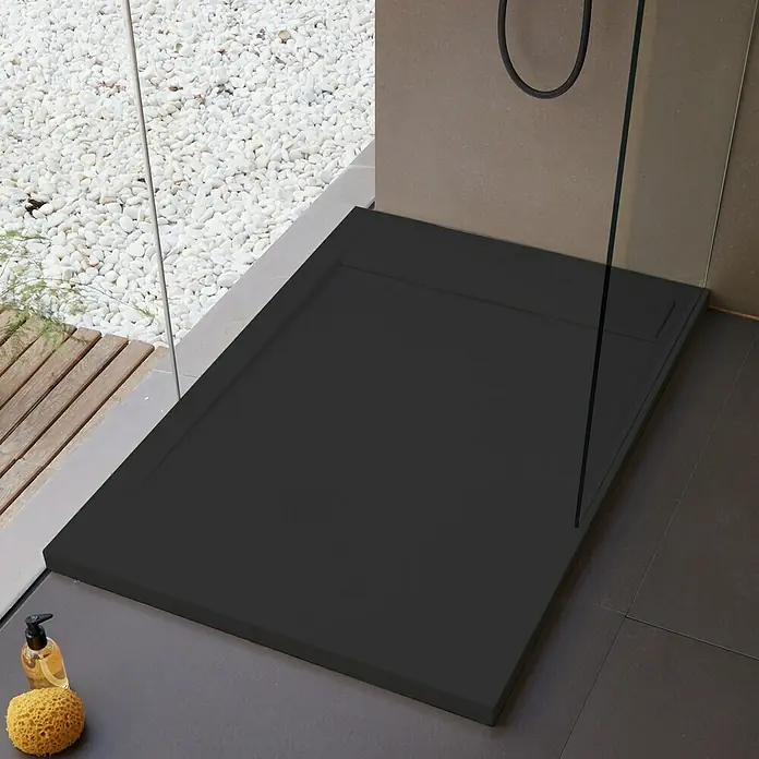 Camargue Manhattan Duschwanne - L x B: 160 x 80 cm, Schwarz - Elegante, dunkle Duschwanne im modernen Badezimmer. Perfekt für ein stilvolles und minimalistisches Design.