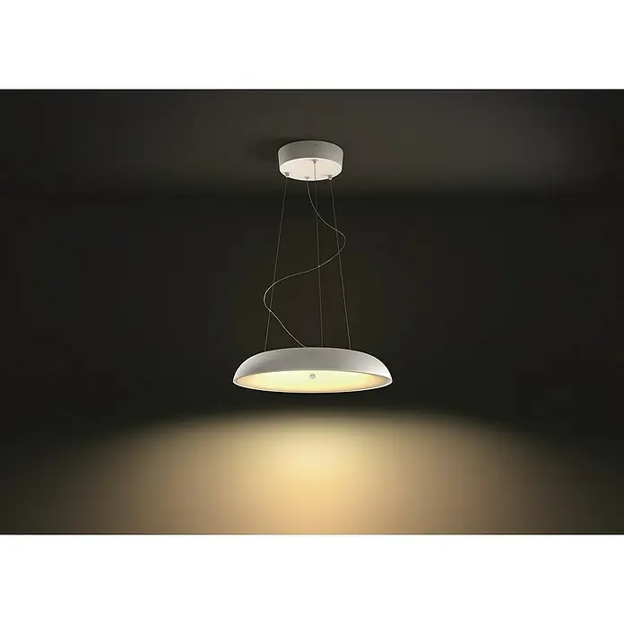 Philips Hue LED-Pendelleuchte rund White Ambience Amaze - 25 W, Ø x H: 43,4 x 150 cm, Weiß - Eine moderne, weiße Hängeleuchte mit warmem Licht, die einen stilvollen Akzent in jedem Raum setzt. Elegantes Design für angenehme Beleuchtung.