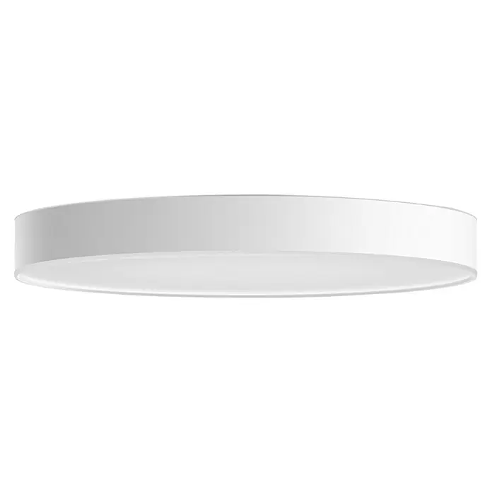Philips Hue LED-Deckenleuchte rund White Ambience Enrave XL - 48 W, Ø x H: 55,1 x 8,4 cm, Weiß, Kaltweiß - Nahaufnahme einer runden, weißen Deckenleuchte mit einer schlichten, modernen Ästhetik, ideal für zeitgenössische Innenräume.
