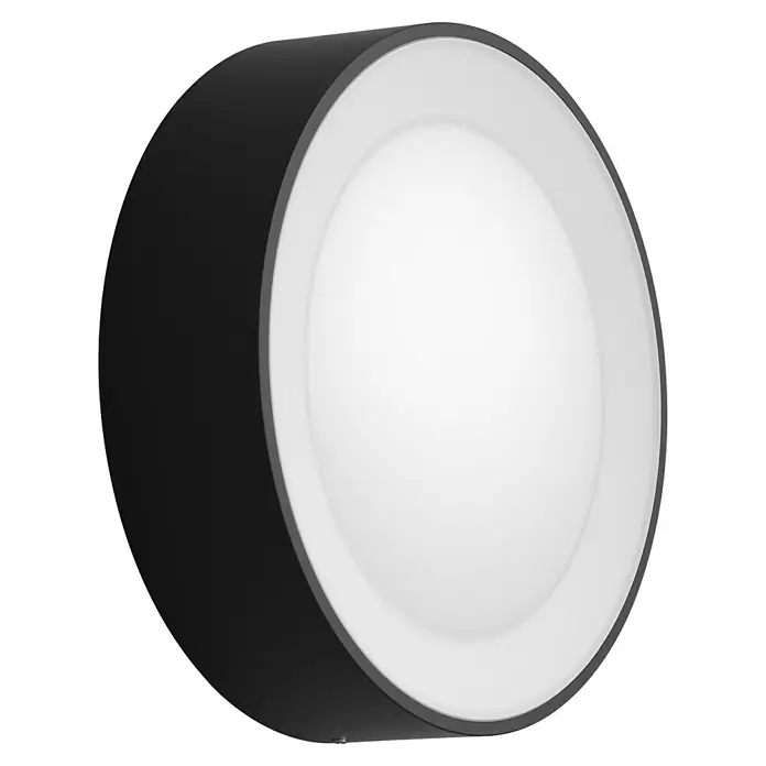 Philips Hue LED-Außenwandleuchte White & Color Ambiance Daylo - 15 W, 22 x 22 x 7,6 cm, Schwarz, IP44 - Moderne LED-Wandleuchte mit kreisförmigem Design. Die Lampe strahlt helles, indirektes Licht aus und ist ideal für Wohnräume.