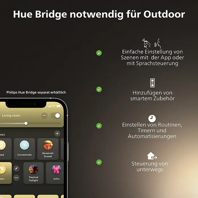 Philips Wiz LED-Außenwandleuchte Welcome - 20,5 W, 16 x 2 x 15,3 cm, Schwarz, IP44 - Hue Bridge ist notwendig für Outdoor-Beleuchtung, um intelligente Funktionen wie App-Steuerung und Sprachsteuerung zu nutzen.