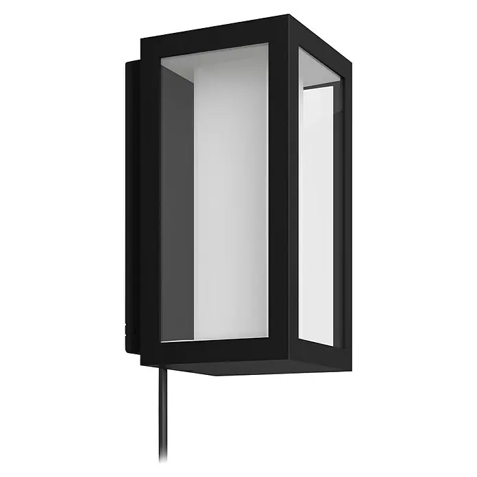 Philips Hue Impress LED-Wandleuchte - 16 W, L x B x H: 14,1 x 12 x 24 cm, Schwarz, RGBW - Schwarze Außenwandleuchte mit schmalem, rechteckigem Design und weißem, lichtdurchlässigem Einsatz für eine stimmungsvolle Beleuchtung.