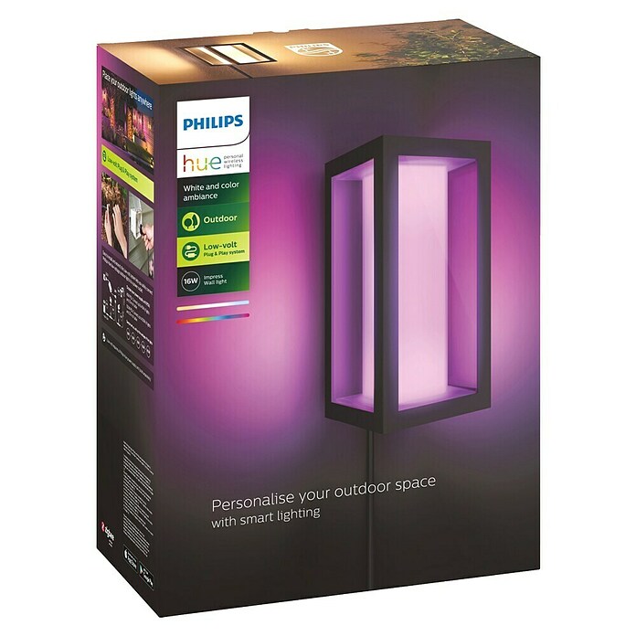 Philips Hue Impress LED-Wandleuchte (16 W, L x B x H: 14,1 x 12 x 24 cm, Schwarz, RGBW) | BAUHAUS
