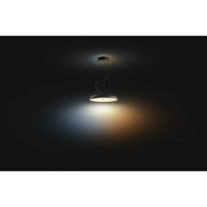 Philips Hue LED-Pendelleuchte rund White Ambience Amaze - 25 W, Ø x H: 43,4 x 150 cm, Schwarz - Elegante Hängeleuchte mit sanftem Lichtschein, die eine stimmungsvolle Atmosphäre erzeugt und ein modernes Designelement darstellt.