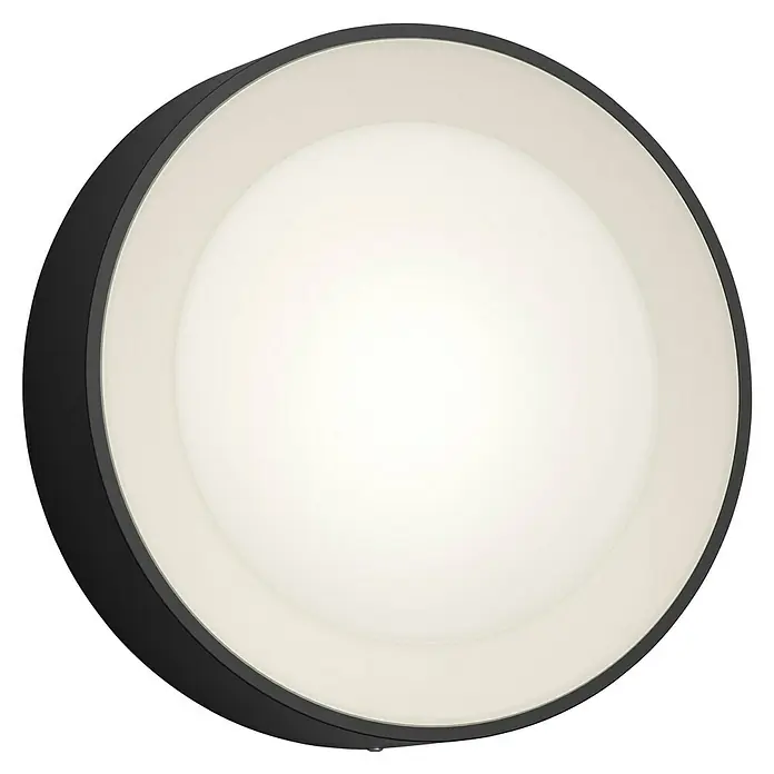 Philips Hue LED-Außenwandleuchte White & Color Ambiance Daylo - 15 W, 22 x 22 x 7,6 cm, Schwarz, IP44 - Runde Deckenleuchte mit schwarzem Rahmen und hellem, diffusem Licht für eine moderne und stilvolle Beleuchtung.