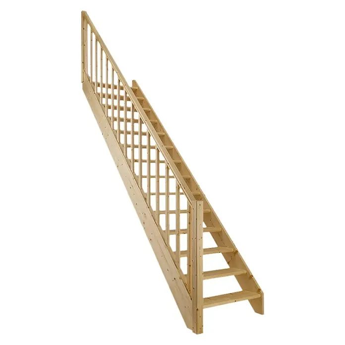 Dolle Raumspartreppe Paris - Breite: 83,5 cm, Fichte, Unbehandelt, Geschosshöhe: 280,5 cm, Gerade, Rechteckstäbe Holz, Ohne Setzstufen - Holztreppe mit Geländer für den Innenbereich, ideal für Dachböden oder Galerien. Stabile Konstruktion und einfache Montage für jeden Heimwerker.