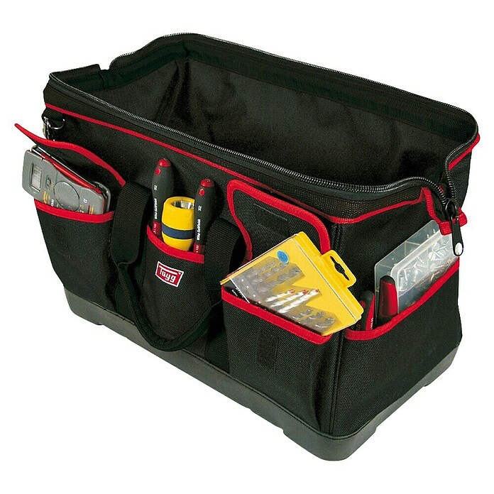 Tayg Bolsa para herramientas BN-3 (L x An x Al: 45,5 x 25 x 26,5 cm, Negro/Rojo, Poliéster, Suelo de plástico resistente a los impactos) | BAUHAUS