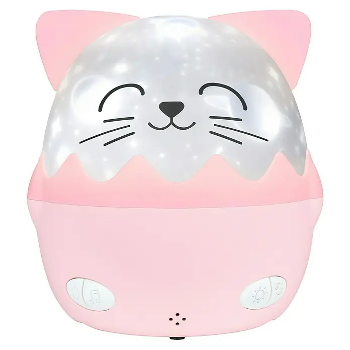 Lámpara de sobremesa LED Mía Gato - Rosa, RGBW - Lindo proyector de luz nocturna de gato para habitaciones infantiles con luz de estrellas y melodías relajantes.