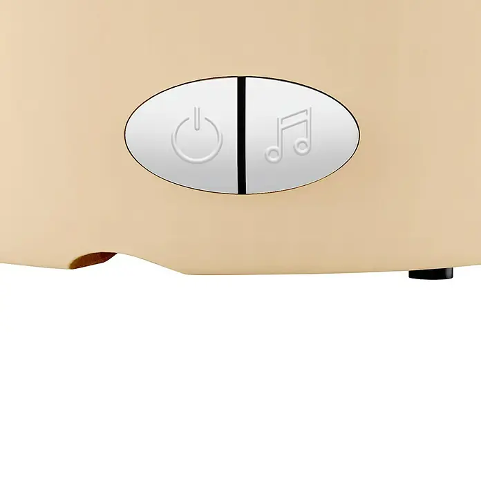 Lámpara de sobremesa LED Perro Max - 0 W, Naranja, RGBW - Primer plano de los controles con un botón de encendido y un botón de nota musical en un dispositivo electrónico.