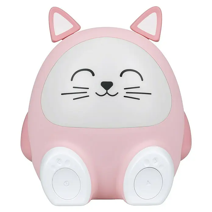 Altavoz Bluetooth Gato Mia - Rosa, 15 W - Luz nocturna de gato rosa con un brillo suave. Ideal para habitaciones infantiles, crea un ambiente relajante para dormir.