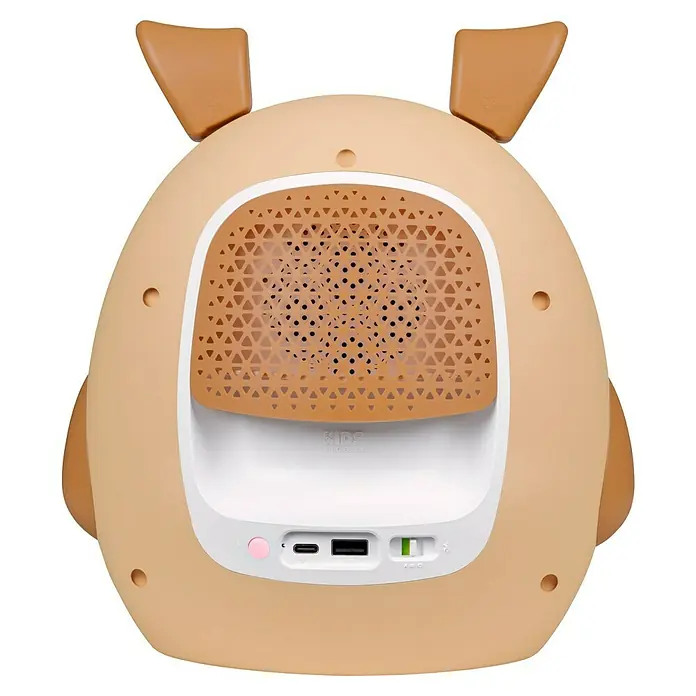 Altavoz Bluetooth Perro Max - Violeta, 15 W - Primer plano de un bonito altavoz para niños de color tostado con asa y rejilla de altavoz.