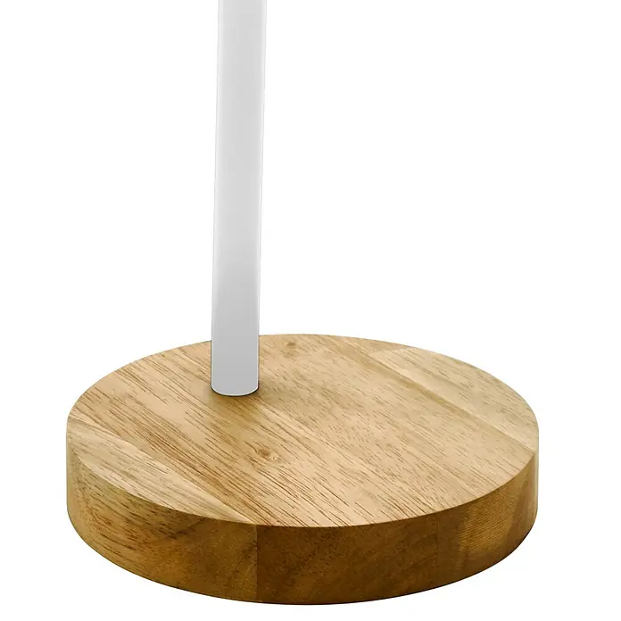 Eglo Lámpara de sobremesa Veradal - 40 W, L x An x Al: 16 x 12,5 x 49 cm, Blanco, E27 - Vista detallada de una base de madera y un poste blanco de un producto, posiblemente una lámpara o mueble.