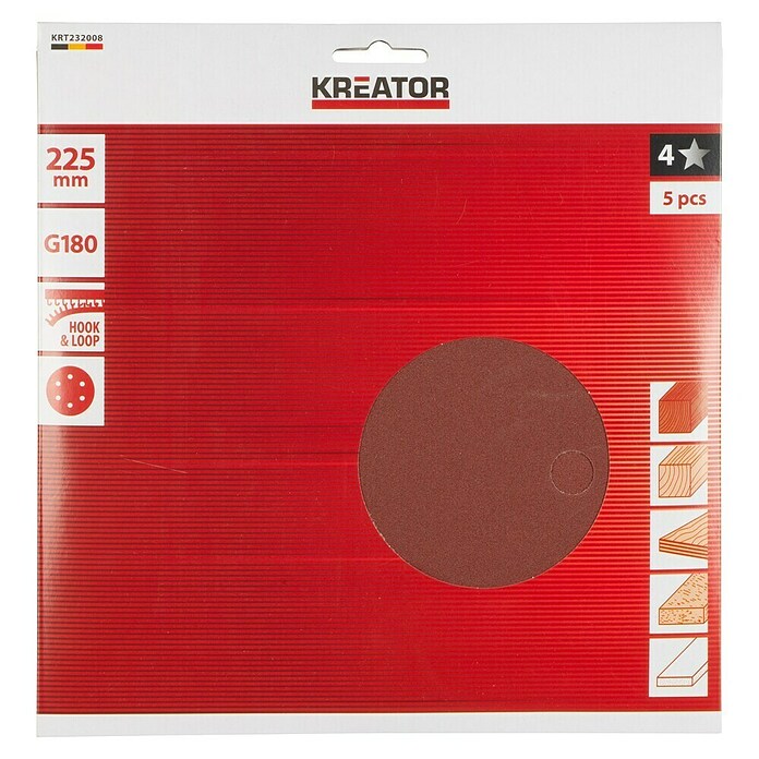 Set de hojas de lija (Diámetro: 225 mm, 5 uds., Granulación: 180)