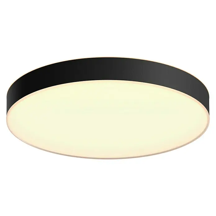 Philips Hue LED-Deckenleuchte rund White Ambience Enrave XL - 48 W, Ø x H: 55,1 x 8,4 cm, Schwarz, Kaltweiß - Eine moderne Deckenleuchte mit schwarzem Rand und sanftem Licht.