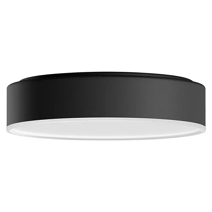 Philips Hue LED-Deckenleuchte rund White Ambience Enrave S - 10 W, Ø x H: 26,1 x 6,6 cm, Schwarz, Kaltweiß - Nahaufnahme einer modernen, runden Deckenleuchte in Schwarz mit einer weißen, diffusen Lichtfläche.