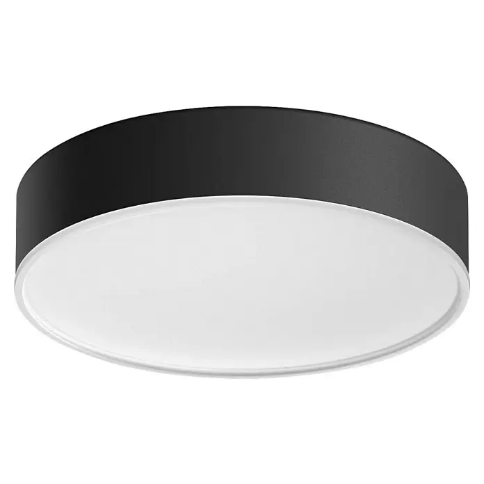 Philips Hue LED-Deckenleuchte rund White Ambience Enrave S - 10 W, Ø x H: 26,1 x 6,6 cm, Schwarz, Kaltweiß - Nahaufnahme einer runden Deckenleuchte mit schwarzem Rand und diffuser weißer Lichtfläche.