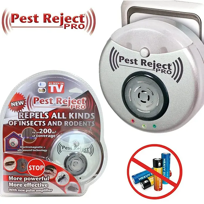 Insektenvernichter Pest Reject Pro V2 - 3,2 W, Wirkungsbereich: 200 m² - Produktbild des Schädlingsbekämpfers "Pest Reject Pro", der Insekten und Nagetiere durch Ultraschallwellen und elektromagnetische Impulse abwehrt.