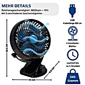 Tischventilator Fast Fan (Schwarz, L x B x H: 9,6 x 15 x 18,5 cm, Akkubetrieben)