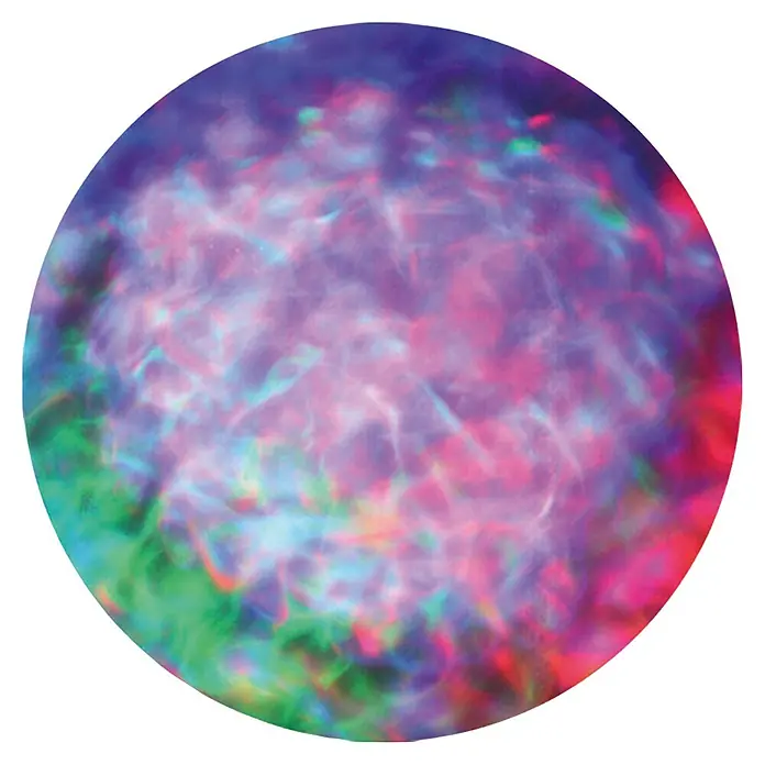 Lámpara LED decorativa Laser Light - Negro, Color de luz: Multicolor, IP44 - Una piedra de ópalo redonda y brillante con fascinantes reflejos de color en morado, verde y rosa, mostrando su belleza única.