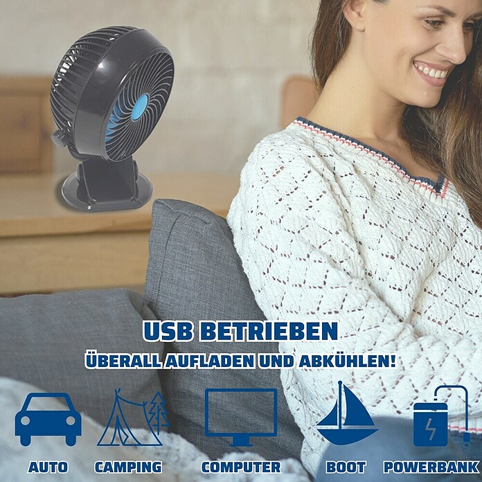 Tischventilator Fast Fan (Schwarz, L x B x H: 9,6 x 15 x 18,5 cm, Akkubetrieben)