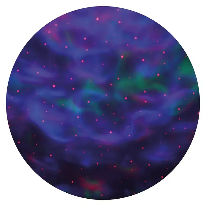 Lámpara LED decorativa Laser Light - Negro, Color de luz: Multicolor, IP44 - Imagen abstracta que mezcla azules, verdes y morados, salpicada de puntos rojos, que recuerda a un cielo nocturno estrellado.