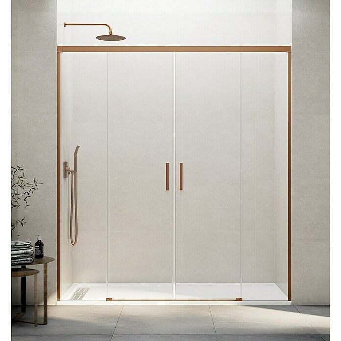 GME Mampara de ducha frontal corredera Basic Spazio (192 x 196 cm, Vidrio transparente, Longitud regulable: 182 cm - 192 cm, Cobre) | BAUHAUS