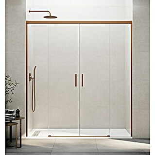 GME Mampara de ducha frontal Basic Spazio (162 x 196 cm, Vidrio transparente, Longitud regulable: 152 cm - 162 cm, Cobre)