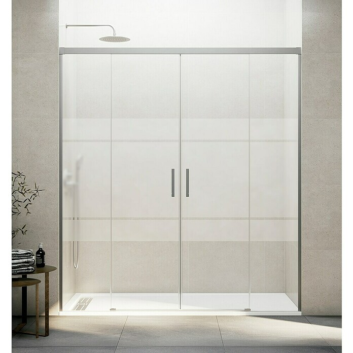 GME Mampara de ducha frontal corredera Basic Spazio (192 x 196 cm, Vidrio serigrafiado, Longitud regulable: 182 cm - 192 cm, Nickel) | BAUHAUS